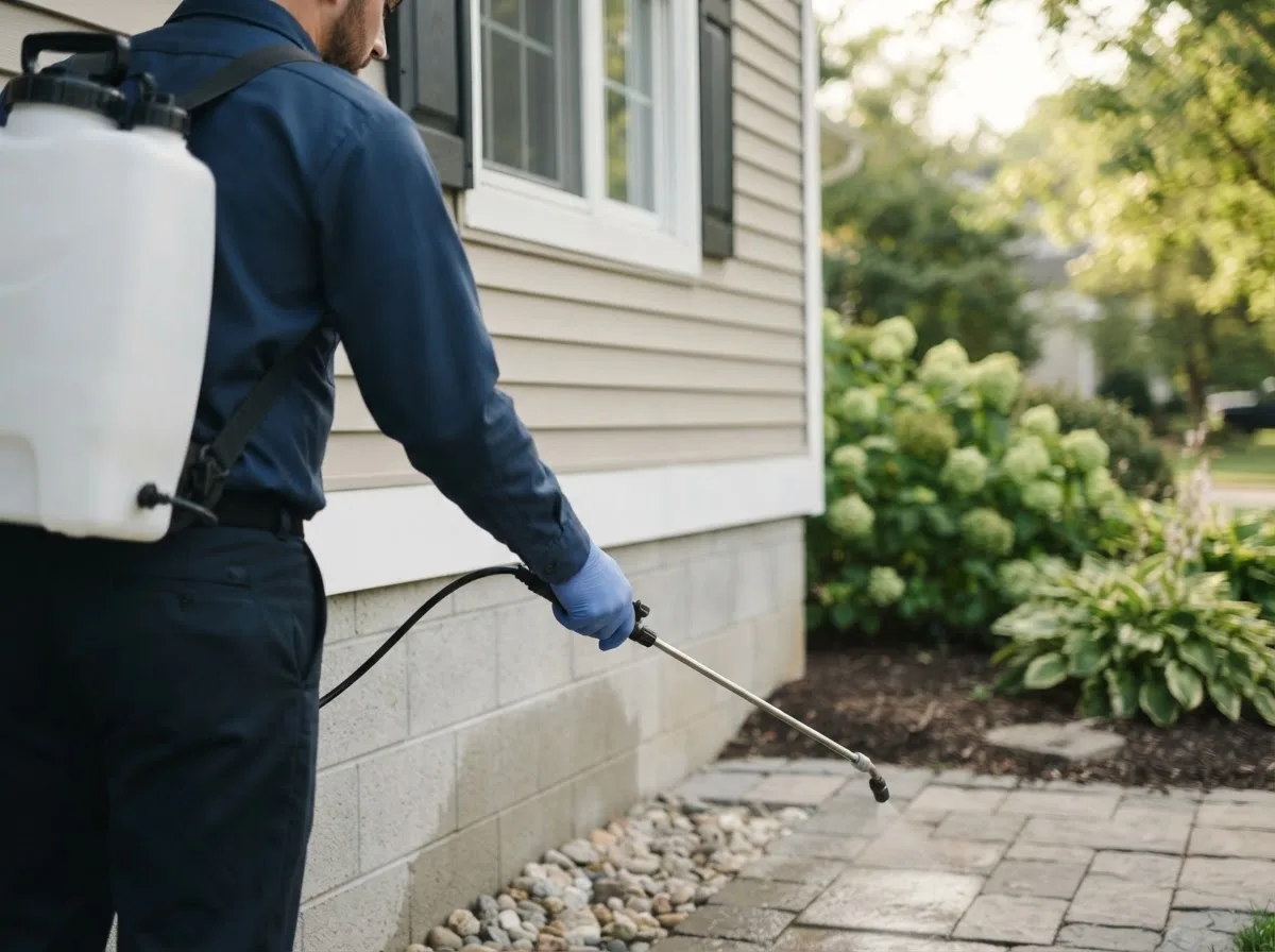 Pest control technician inspecting a home in South Lyon, MI